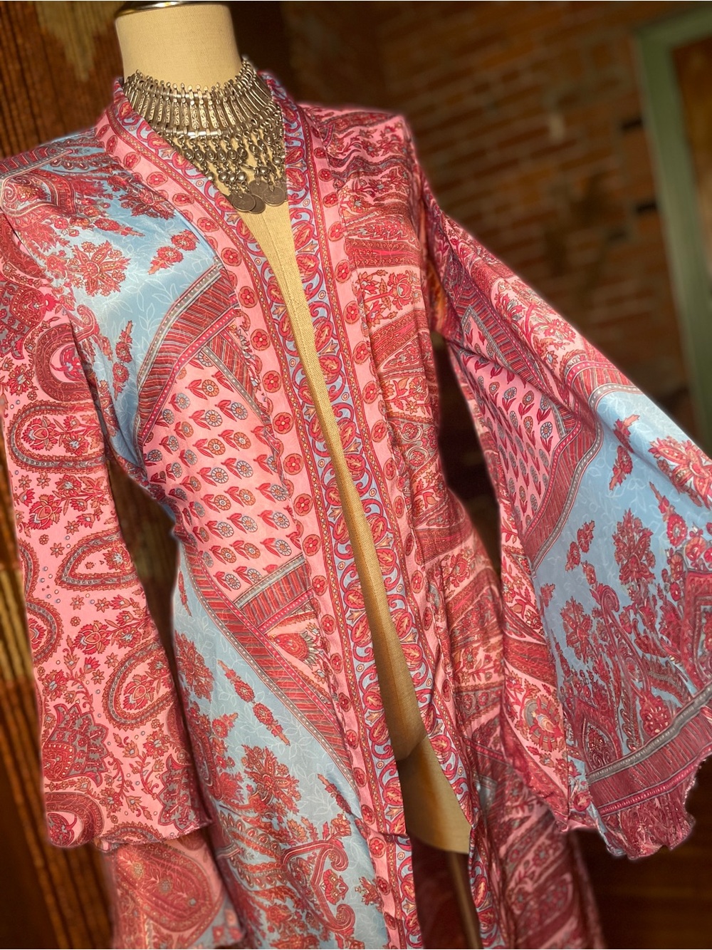 Pink & Light Blue Paisley Long Robe